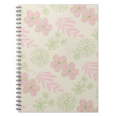 Groen Roze Beige Retro Y2K 70s Bloempatroon Notitieboek (Voorkant)