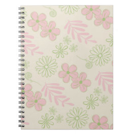 Groen Roze Beige Retro Y2K 70s Bloempatroon Notitieboek