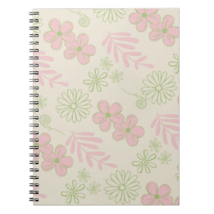 Groen Roze Beige Retro Y2K 70s Bloempatroon Notitieboek