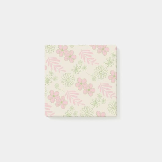 Groen Roze Beige Retro Y2K 70s Bloempatroon Post-it® Notes (Voorkant)