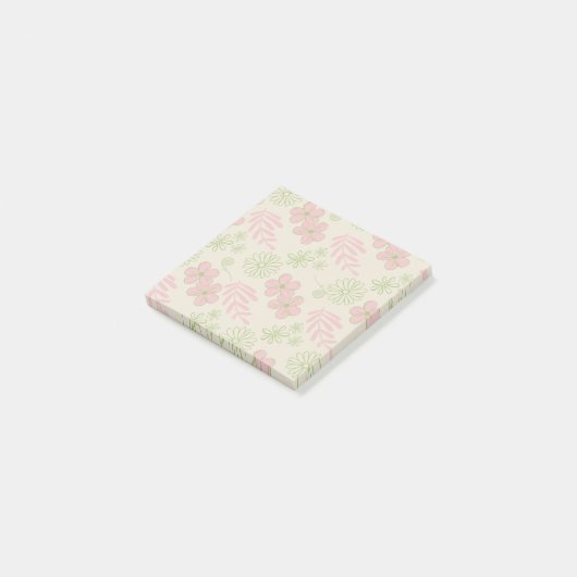Groen Roze Beige Retro Y2K 70s Bloempatroon Post-it® Notes (Schuin)