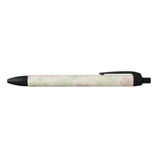 Groen Roze Beige Retro Y2K 70s Bloempatroon Zwarte Inkt Pen (Bovenkant)