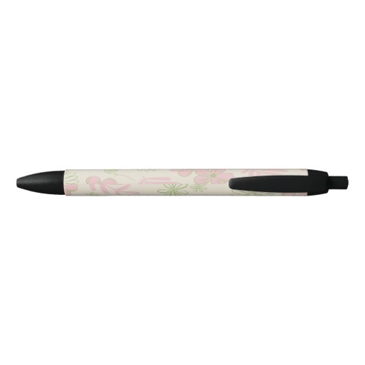 Groen Roze Beige Retro Y2K 70s Bloempatroon Zwarte Inkt Pen (Achterkant)