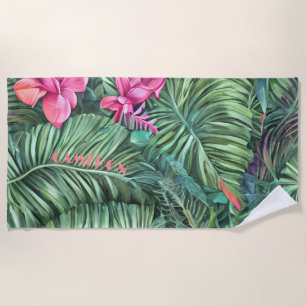 Groen Roze Blad Patroon Persoonlijke Zomer Strand Strandlaken