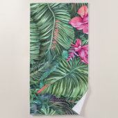 Groen Roze Blad Patroon Persoonlijke Zomer Strand Strandlaken (Voorkant)