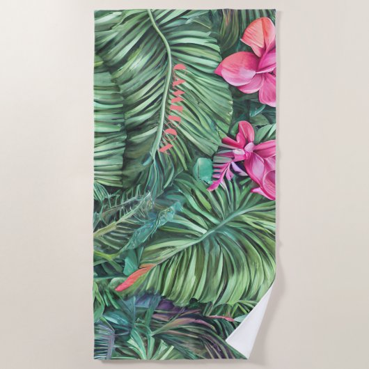 Groen Roze Blad Patroon Persoonlijke Zomer Strand Strandlaken (Voorkant)