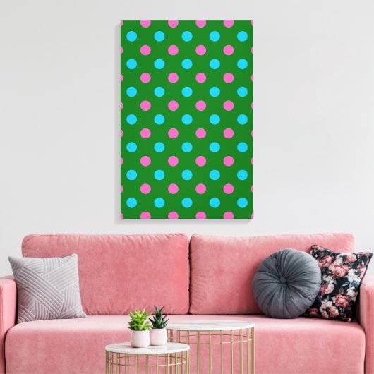 Groen Roze Blauw Stippenpatroon Canvas Afdruk (Insitu (Woonkamer))