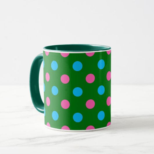 Groen Roze Blauw Stippenpatroon Mok (Voorkant links)