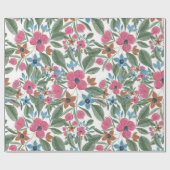  groen roze blauwe Waterverf Floral Patroon Cadeaupapier (Vlak)