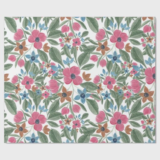  groen roze blauwe Waterverf Floral Patroon Cadeaupapier (Vlak)