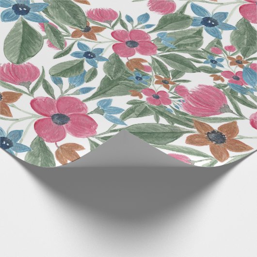  groen roze blauwe Waterverf Floral Patroon Cadeaupapier (Hoek)
