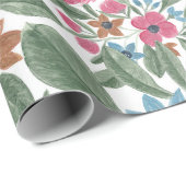  groen roze blauwe Waterverf Floral Patroon Cadeaupapier (Rol Hoek)