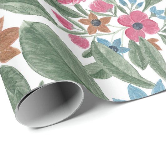  groen roze blauwe Waterverf Floral Patroon Cadeaupapier (Rol Hoek)