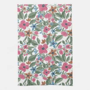  groen roze blauwe Waterverf Floral Patroon Theedoek