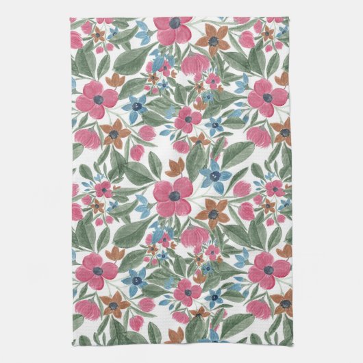  groen roze blauwe Waterverf Floral Patroon Theedoek (Verticaal)