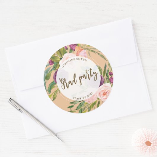 groen roze bloemblaadjes afstudeerfeest sticker (Envelop)
