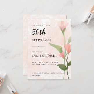 Groen & Roze Bloemen 50ste bruiloft Jubileum Kaart