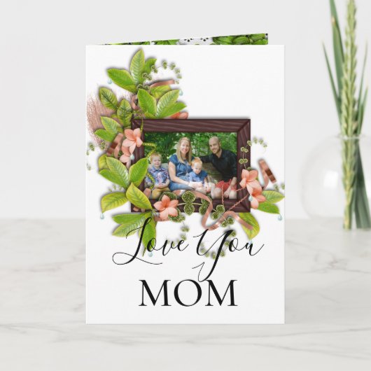 Groen roze bloemen Afbeelding Lijst toevoegen Foto Kaart (Voorkant)