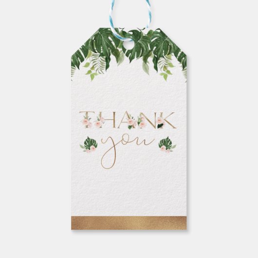 Groen Roze Bloemen Baby shower Dank u Cadeaulabel (Achterkant)