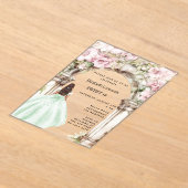 Groen roze bloemen boog jurk duidelijk Sweet 16 Acryl Uitnodigingen (Laagn)