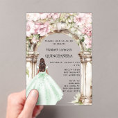 Groen roze bloemen boog jurk Quinceanera Acryl Uitnodigingen (Insitu (Draagbaar))