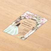 Groen roze bloemen boog jurk Quinceanera Acryl Uitnodigingen (Laagn)