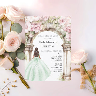 Groen roze bloemen boog jurk Sweet 16 Kaart
