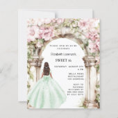 Groen roze bloemen boog Sweet 16 uitnodiging (Voorkant)
