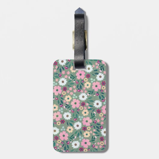 Groen Roze Bloemen Botanisch Bagagelabel (Achterkant verticaal)