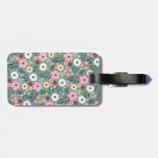 Groen Roze Bloemen Botanisch Bagagelabel (Achterkant horizontaal)