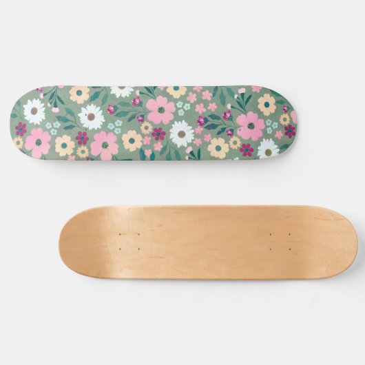  Groen Roze Bloemen Botanisch Persoonlijk Skateboard (Horizontaal)