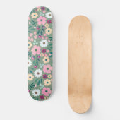  Groen Roze Bloemen Botanisch Persoonlijk Skateboard (Voorkant)
