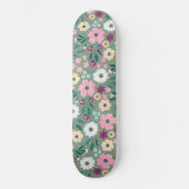  Groen Roze Bloemen Botanisch Persoonlijk Skateboard (Voorkant)