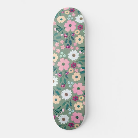  Groen Roze Bloemen Botanisch Persoonlijk Skateboard (Voorkant)