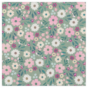  Groen Roze Bloemen Botanisch Stof
