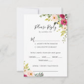 Groen Roze Bloemen Bruiloft Menu Keuze RSVP (Voorkant)