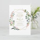 Groen Roze Bloemen Geometrische Vorm Uitnodiging (Staand voorkant)