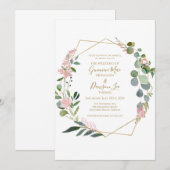 Groen Roze Bloemen Geometrische Vorm Uitnodiging (Voorkant / Achterkant)