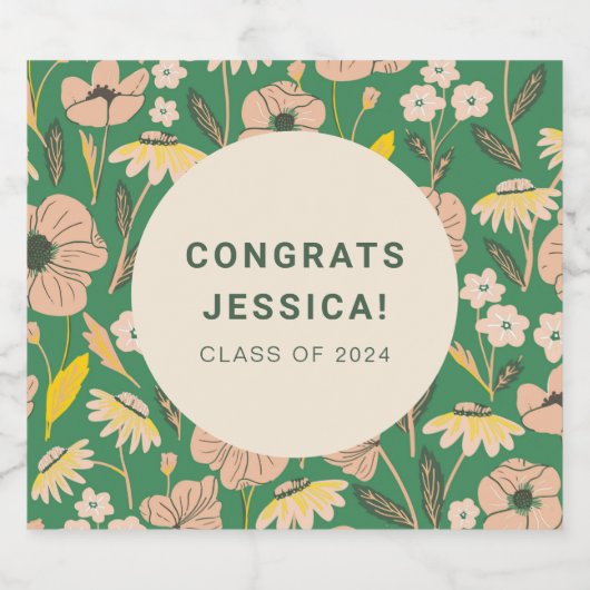 Groen Roze Bloemen Graduation Party Custom Bier Etiket (Enkel label)