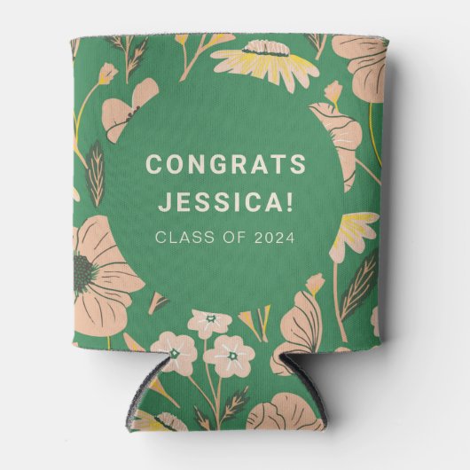  Groen Roze Bloemen Graduation Party Custom Blikjeskoeler (Voorkant)