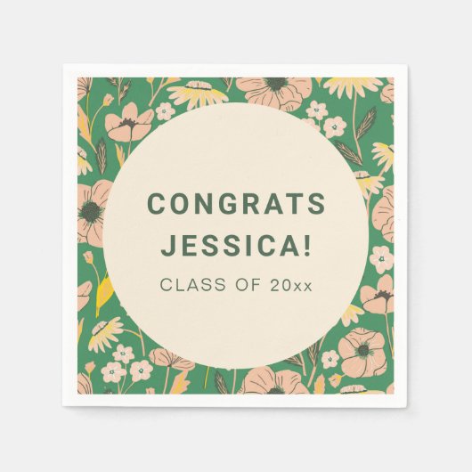 Groen Roze Bloemen Graduation Party Custom Servet (Voorkant)
