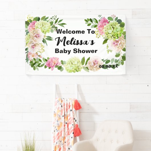 Groen Roze Bloemen Hydrangea Welkom Achtergrond Spandoek (Insitu)