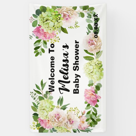 Groen Roze Bloemen Hydrangea Welkom Achtergrond Spandoek (Verticaal)
