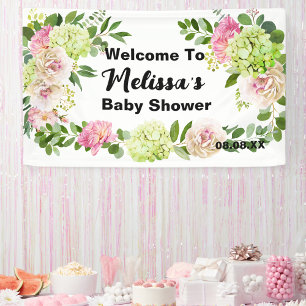 Groen Roze Bloemen Hydrangea Welkom Achtergrond Spandoek