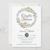 Groen Roze Bloemen Krans Paar Douche Kaart (Voorkant)