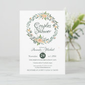 Groen Roze Bloemen Krans Paar Douche Kaart (Staand voorkant)