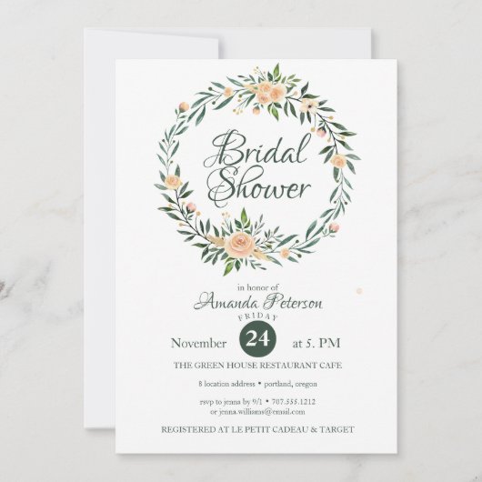 Groen Roze Bloemen Krans Vrijgezellenfeest Kaart (Voorkant)