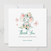 Groen Roze Bloemen Olifant Lijst Luier Raffle Bedankkaart (Voorkant)