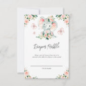 Groen Roze Bloemen Olifant Lijst Luier Raffle Bedankkaart (Voorkant)