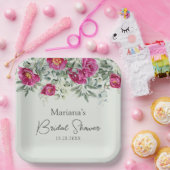 Groen Roze Bloemen op Sage Vrijgezellenfeest Papieren Bordje (Feest)